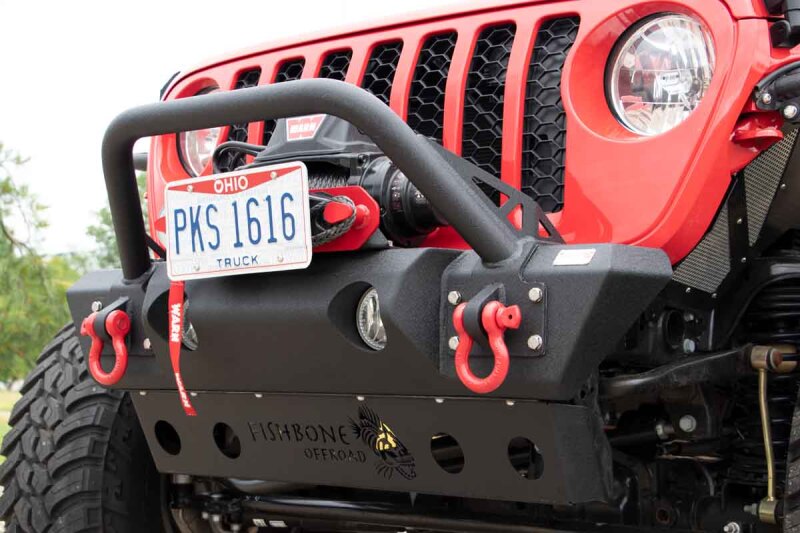 Jeep Wrangler JL Front Winch Bumper - Fishbone Offroad - Stubby - Black Powdercoat - `18-`27